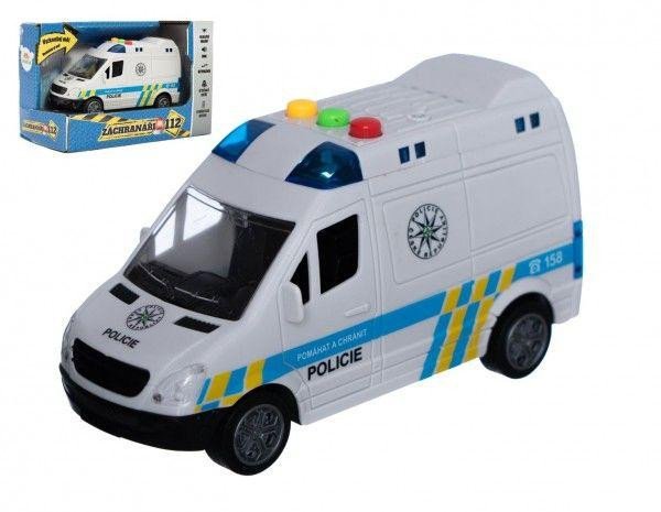 Igra/Igračka Auto Policie dodávka 15cm plastová na setrvačník na baterie se zvukem se světlem 