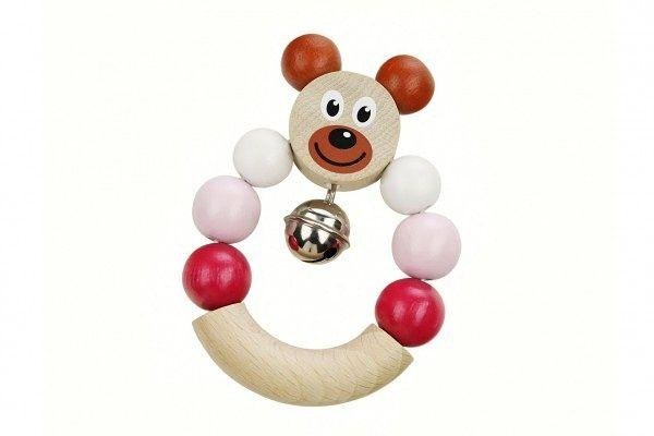 Game/Toy Chrastítko Medvěd růžový 7x9cm dřevěné 