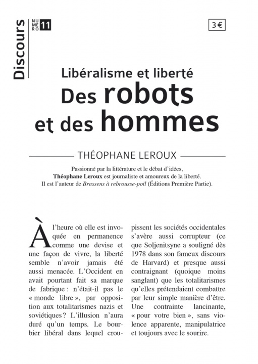 Kniha Discours n°11 - Libéralisme et liberté - Des robots et des hommes Leroux