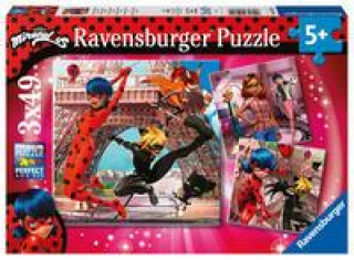 Játék Ravensburger Kinderpuzzle 05189 - Unsere Helden Ladybug und Cat Noir - 3x49 Teile Miraculous Puzzle für Kinder ab 5 Jahren 