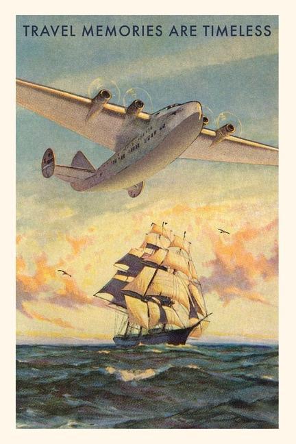 Carte Vintage Journal Airplane and Sailing Ship Travel Poster 