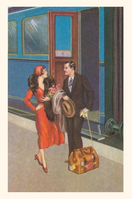 Kniha Vintage Journal Twenties Couple on Train Platform Travel Poster 