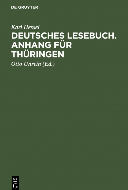 Knjiga Deutsches Lesebuch. Anhang fur Thuringen Otto Unrein
