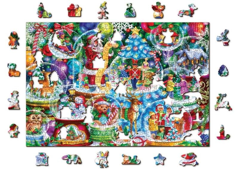 Joc / Jucărie Wooden City Puzzle Vánoční sněžítka 2v1, dřevěné, 505 dílků 