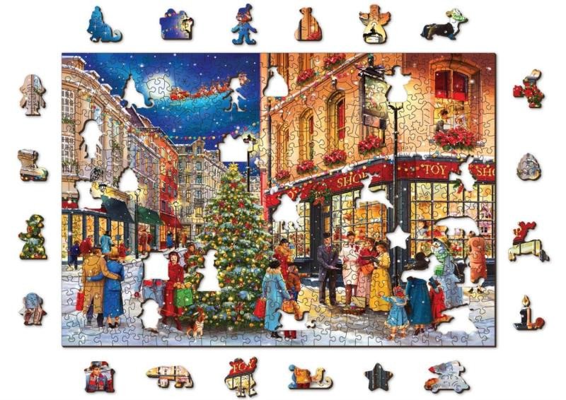 Joc / Jucărie Wooden City Puzzle Vánoční ulice 2v1, dřevěné, 505 dílků 