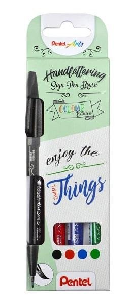 Könyv Popisovač Pentel Arts Touch Brush Sign Pen - 4 základní barvy, sada 