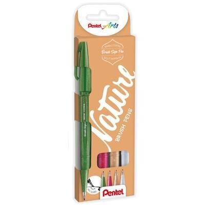 Kniha Popisovač Pentel Arts Touch Brush Sign Pen - Nature 4 ks, sada 