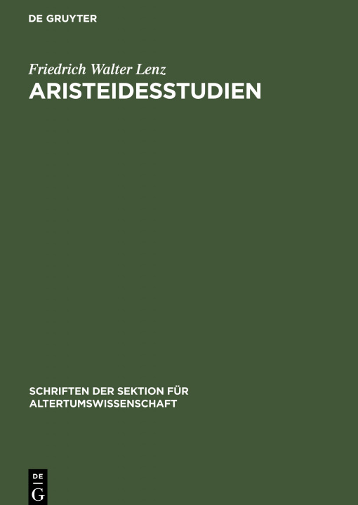 Libro Aristeidesstudien Friedrich Walter Lenz