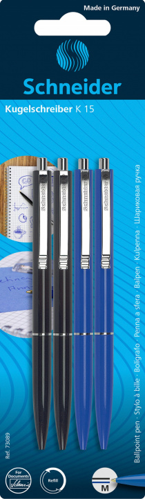 Carte Długopisy automatyczne Schneider K15, 2x czarny + 2x niebieski, blister 