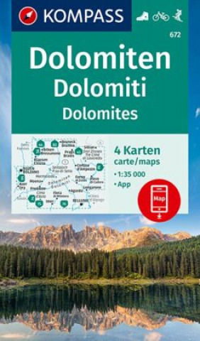 Nyomtatványok KOMPASS Wanderkarten-Set 672 Dolomiten, Dolomites, Dolomiti (4 Karten) 1:35.000 