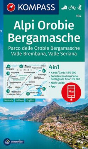 Nyomtatványok KOMPASS Wanderkarte 104 Alpi Orobie Bergamasche 1:50.000 