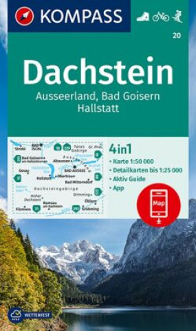 Nyomtatványok KOMPASS Wanderkarte 20 Dachstein, Ausseerland, Bad Goisern, Hallstatt 1:50.000 