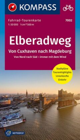 Tiskovina KOMPASS Fahrrad-Tourenkarte Elberadweg, Von Cuxhaven nach Magdeburg. Von Nord nach Süd - immer mit dem Wind 1:50.000 