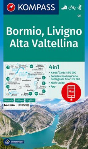 Nyomtatványok KOMPASS Wanderkarte 96 Bormio, Livigno, Alta Valtellina 1:50.000 