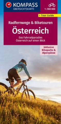 Nyomtatványok KOMPASS Radfernwegekarte & Biketouren Österreich - Übersichtskarte 1:300.000 