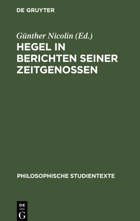 Kniha Hegel in Berichten seiner Zeitgenossen 