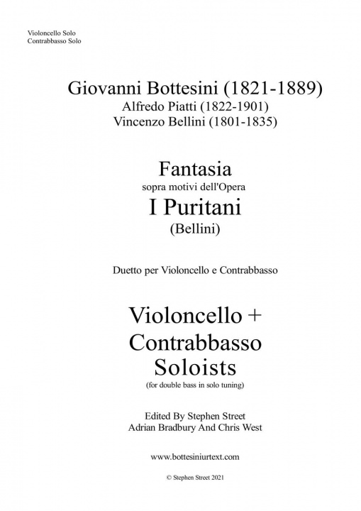 Book Fantasia I Puritani Duetto For Double Bass and Cello - Soloists Part (Cello and Bass soloists) Stephen Street