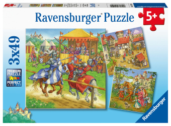 Játék Ravensburger Kinderpuzzle - 05150 Ritterturnier im Mittelalter - Puzzle für Kinder ab 5 Jahren, mit 3x49 Teilen 