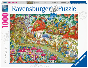 Játék Ravensburger Puzzle - Niedliche Pilzhäuschen in der Blumenwiese - 1000 Teile 