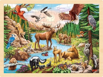 Hra/Hračka Dřevěné puzzle Divoká příroda Severní Ameriky 96 dílků goki