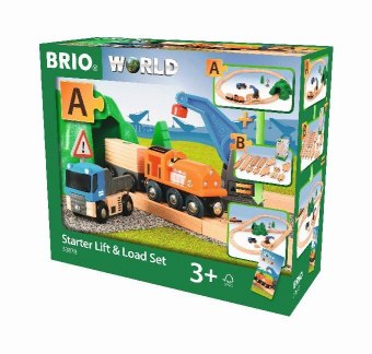 Gra/Zabawka BRIO World 33878 - Starterset Güterzug mit Kran - Der ideale Einstieg in die BRIO Holzeisenbahn - Empfohlen für Kinder ab 3 Jahren 