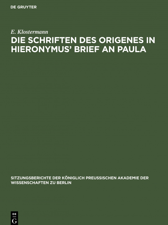 Könyv Schriften des Origenes in Hieronymus' Brief an Paula 