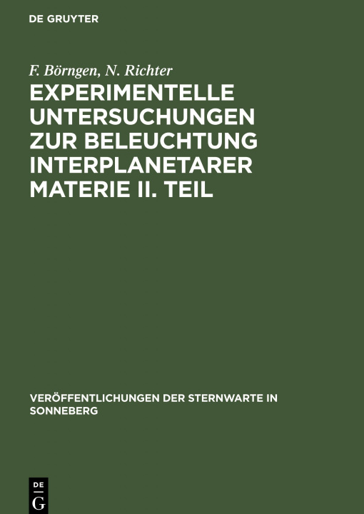 Kniha Experimentelle Untersuchungen zur Beleuchtung interplanetarer Materie II. Teil N. Richter