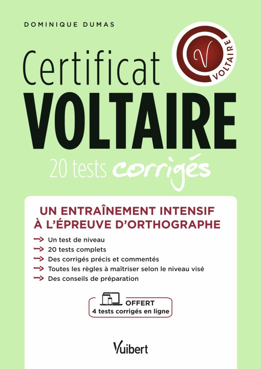 Carte Certificat Voltaire - 20 tests corrigés + 4 tests offerts en ligne Dumas