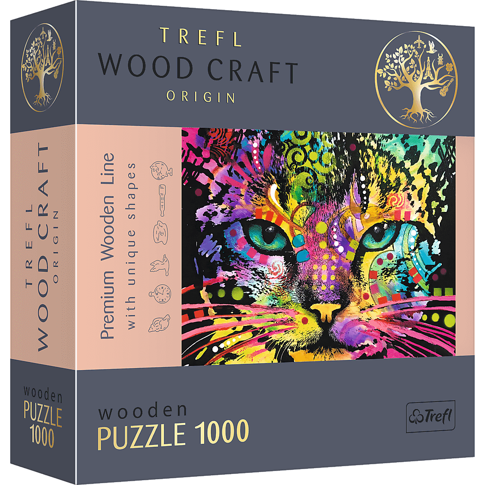 Játék Dřevěné puzzle Barevná kočka 1000 dílků 