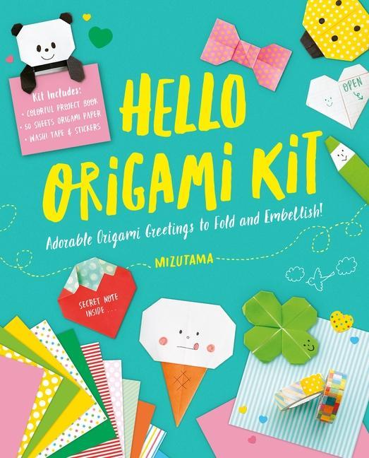 Book Hello Origami Kit: Adorable Origami Greetings to Fold and Embellish, Includes Paper, Washi Tape & Stickers 