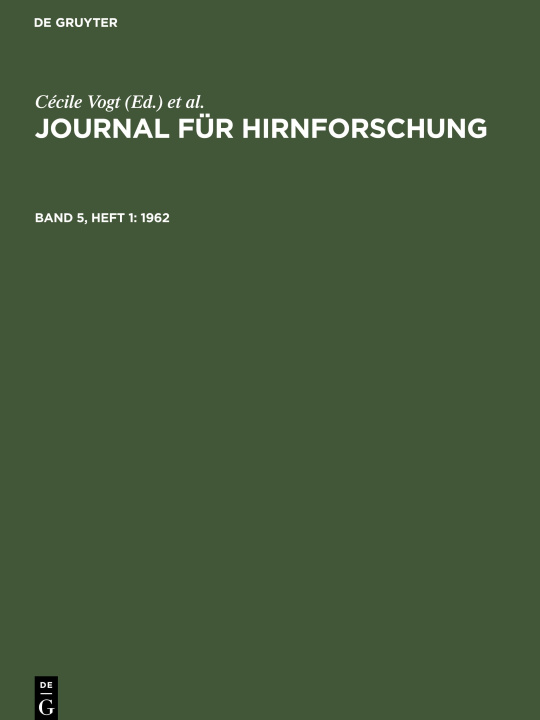 Kniha Journal fur Hirnforschung Oskar Vogt