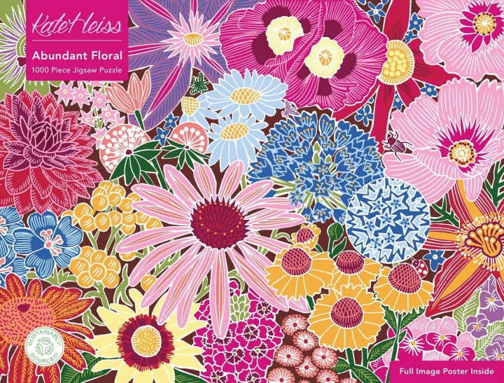 Книга Adult Sustainable Jigsaw Puzzle Kate Heiss: Abundant Floral: 1000-Pieces. Ethical, Sustainable, Earth-Friendly 