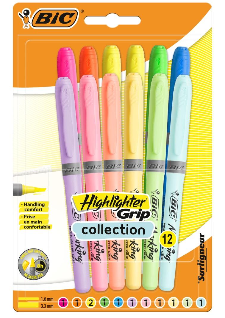 Artykuły papiernicze Zakreślacz BIC Highlighter Grip Collection 12 kolorów blister BIC