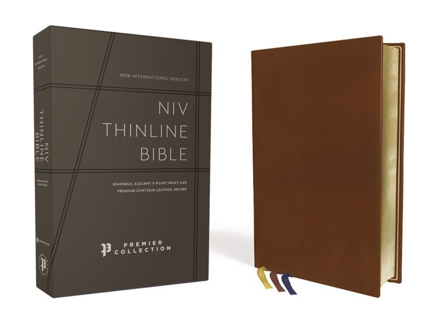 Книга Niv, Thinline Bible, Premium Goatskin Leather, Brown, Premier Collection, Black Letter, Art Gilded Edges, Comfort Print 