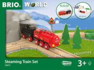 Game/Toy BRIO World 36017 Batterie-Dampflok Set - Aus dem Schornstein der Lokomotive strömt während der Fahrt kalter Wasserdampf - Klassisches Bahn-Acht Layout 