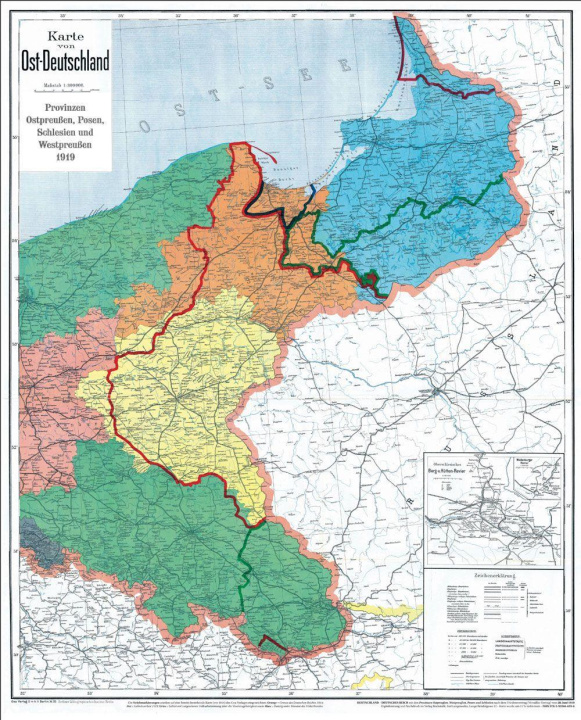 Nyomtatványok Historische Karte: DEUTSCHES REICH - Provinzen Ostpreußen, Westpreußen, Posen und Schlesien nach dem 28. Juni 1919 (gerollt) 