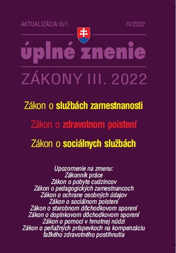 Książka Aktualizácia III/1 2022 – Služby zamestnanosti, Zdravotné poistenie 