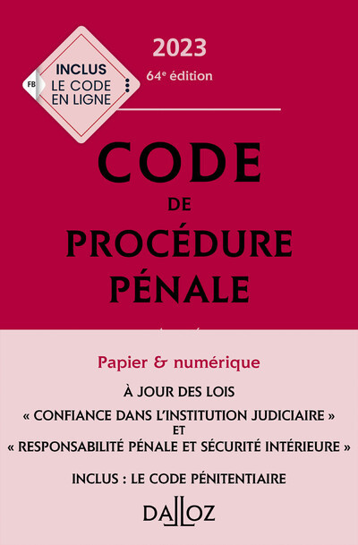 Carte Code de procédure pénale 2023 64ed annoté - Inclus le code pénitentiaire collegium