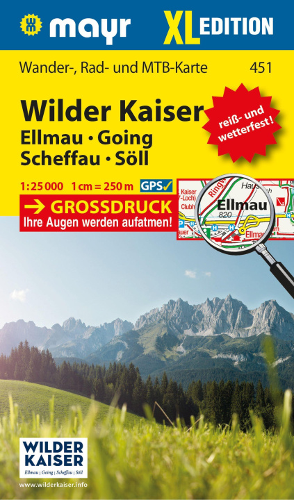 Tiskovina Mayr Wanderkarte Wilder Kaiser - Ellmau - Going - Scheffau - Söll XL 1:25.000 