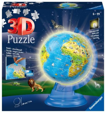 Joc / Jucărie Ravensburger 3D Puzzle 11274 - Kinderglobus mit Licht in deutscher Sprache - 180 Teile - Beleuchteter Globus für Kinder ab 6 Jahren 