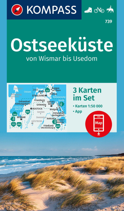 Materiale tipărite KOMPASS Wanderkarten-Set 739 Ostseeküste von Wismar bis Usedom (3 Karten) 1:50.000 