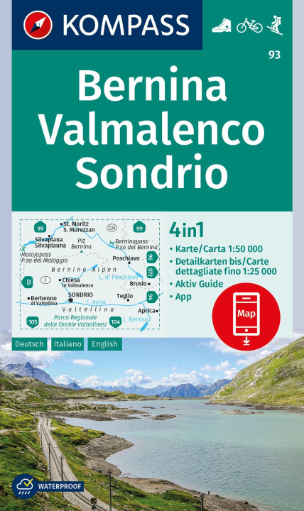 Articles imprimés KOMPASS Wanderkarte 93 Bernina, Valmalenco, Sondrio 1:50.000 