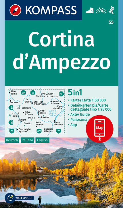 Nyomtatványok KOMPASS Wanderkarte 55 Cortina d'Ampezzo 1:50.000 