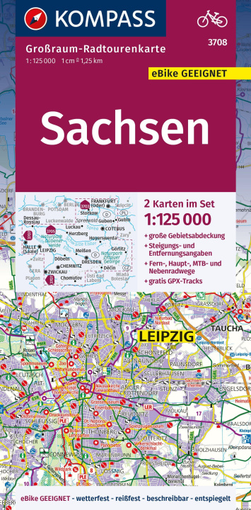 Articles imprimés KOMPASS Großraum-Radtourenkarte 3708 Sachsen 1:125.000 