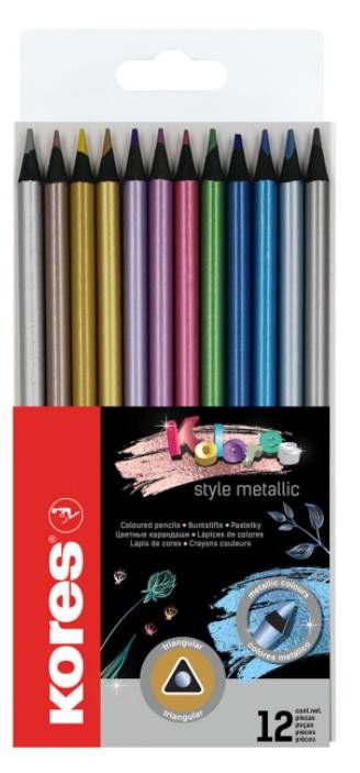 Papírenské zboží Kores Kolores Style Metallic trojhranné pastelky 12 ks 