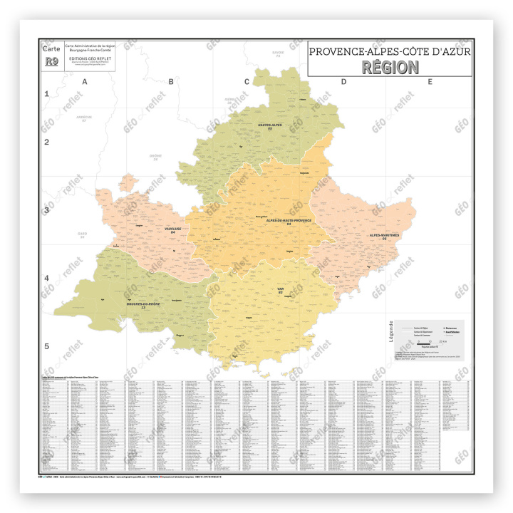 Carte Carte Administrative de la Région Provence-Alpes-Côte d'Azur - Poster Plastifié 120x120cm 