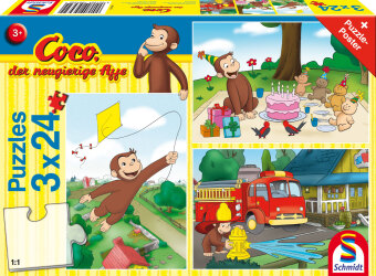 Játék Coco, der neugierige Affe, Spaß mit Coco, 3x24 Teile (Puzzle) 