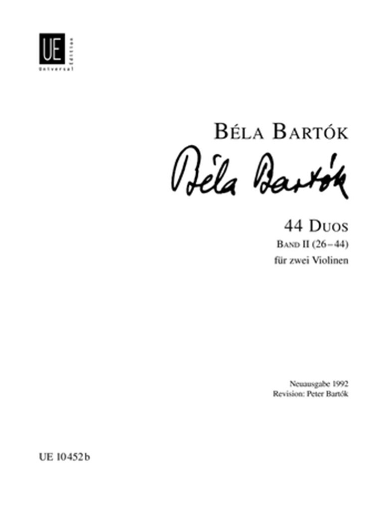 Libro BELA BARTOK : 44 DUOS FOR TWO VIOLINS - VOLUME 2 - PIECES 26-44 - 2 VIOLONS BELA BARTOK