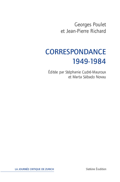 Kniha Correspondance de Georges Poulet et Jean-Pierre Richard Poulet