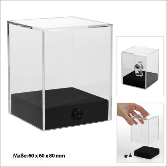 Hra/Hračka Hochwertige Acryl-Box, Format ca. 60 x 60 x 80 mm, mit edlem schwarzen Sockel, zum Verschrauben für besseren Halt. Design-Stück für hochwertige Sammel 
